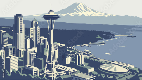Aerial view of Seattle with Mount Rainier in the background – Washington
