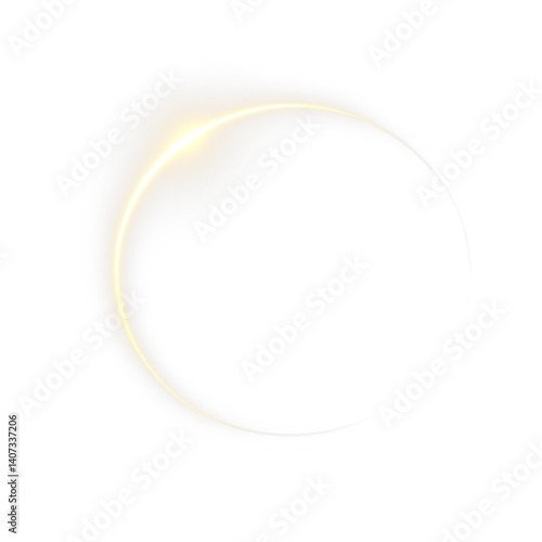 PNG shine and glow with electric flash and neon light on a brilliant gold sphere, futuristic transparent circle with spark in vector background.