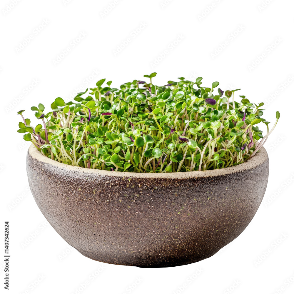 Fresh alfalfa sprouts in a rustic bowl on a transparent background showcasing natural goodness, Alfalfa Sprout in a bowl on transparent background Fresh alfalfa sprouts in a rustic bowl on a transparent background showcasing natural goodness, Alfalfa Sprout in a bowl on transparent background