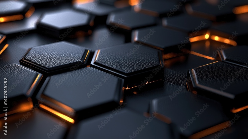 Obraz premium Abstract hexagonal grid, glowing edges, dark surface, futuristic design