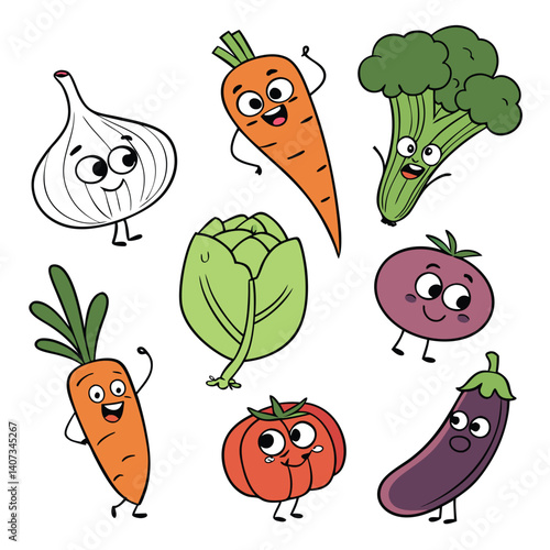 set of funny cartoon vegetables