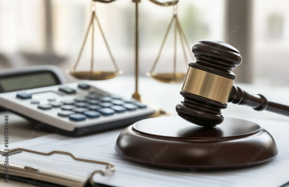 Bankruptcy law concept with gavel and calculator on court documents. Bankruptcy law concept with gavel and calculator on court documents.