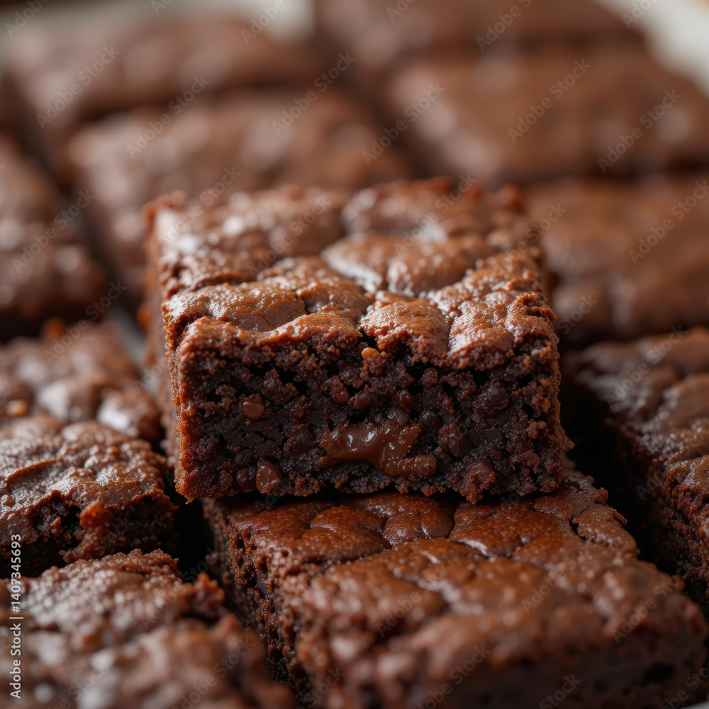 Fudgy brownies with shiny crackled top, rich chocolate flavor, and gooey center create delightful treat