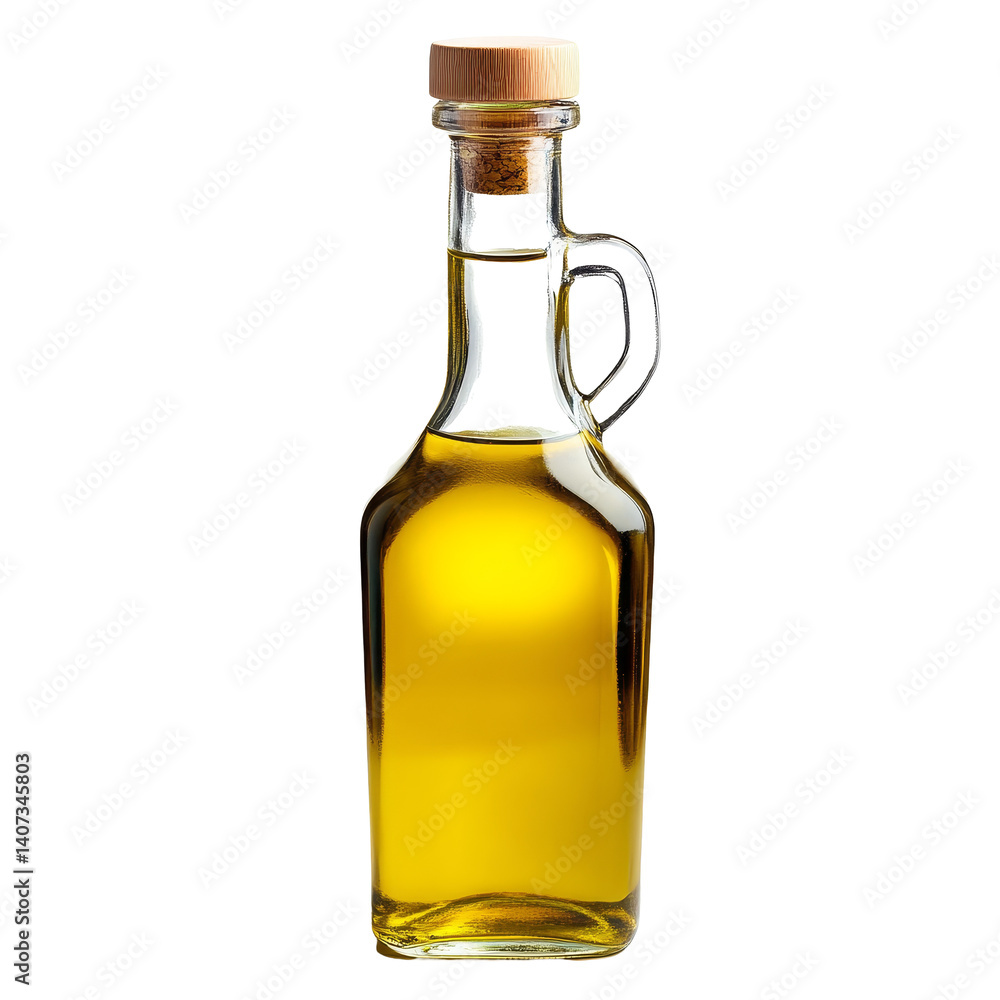 Pure olive oil in a clear glass bottle with a cork stopper, isolated on transparent background for culinary use, Olive oil in a glass bottle isolated Pure olive oil in a clear glass bottle with a cork stopper, isolated on transparent background for culinary use, Olive oil in a glass bottle isolated