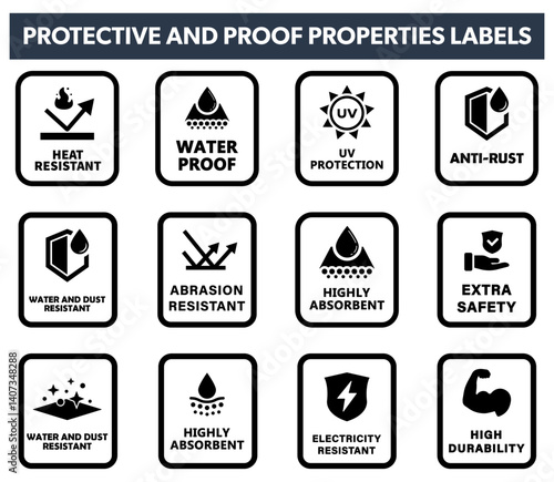 Protective Material signs for clothes or packaging, Safety and resistant labels.