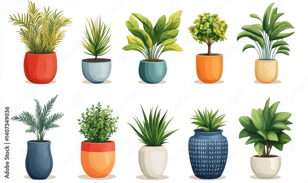 custom made wallpaper toronto digitalcollection Set of different styles of retro vantage desert rose tree and snake plant in modern ceramic nordic vase furniture cutouts isolated on white png background