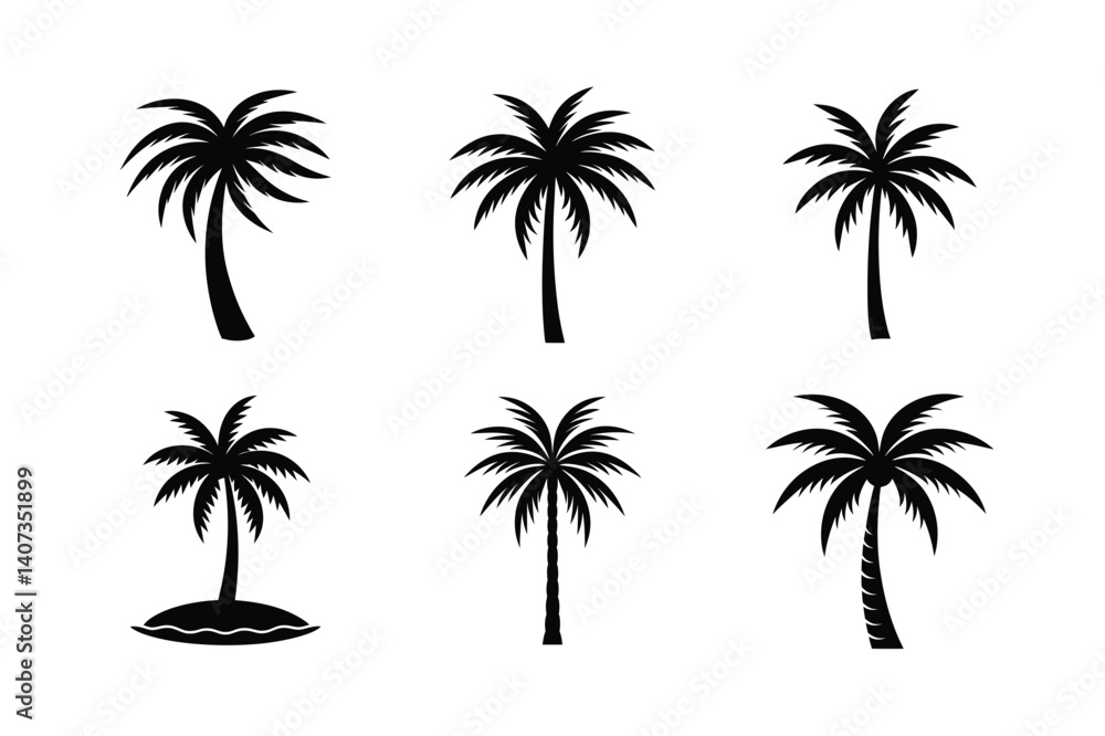 Palm Tree Silhouette Vector Set for Tropical Design Use Palm Tree Silhouette Vector Set for Tropical Design Use