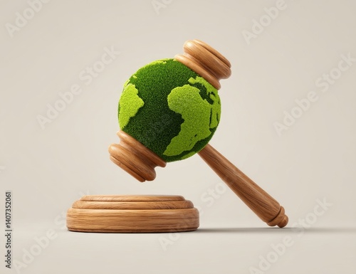 Obraz na płótnie Gavel Resting on Green Grass Earth Globe Symbolizing Justice for Environmental Awareness w salonie