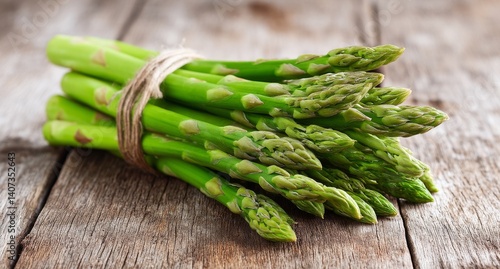 Obraz na płótnie Fresh Asparagus Bundled on Rustic Wooden Table in Close-Up View for Culinary Inspiration w salonie