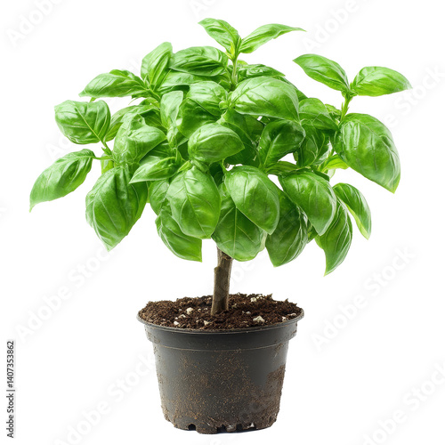 Fresh tree basil plant in a small pot against a clean transparent background, ready for culinary use or home gardening, Tree Basil on transparent background