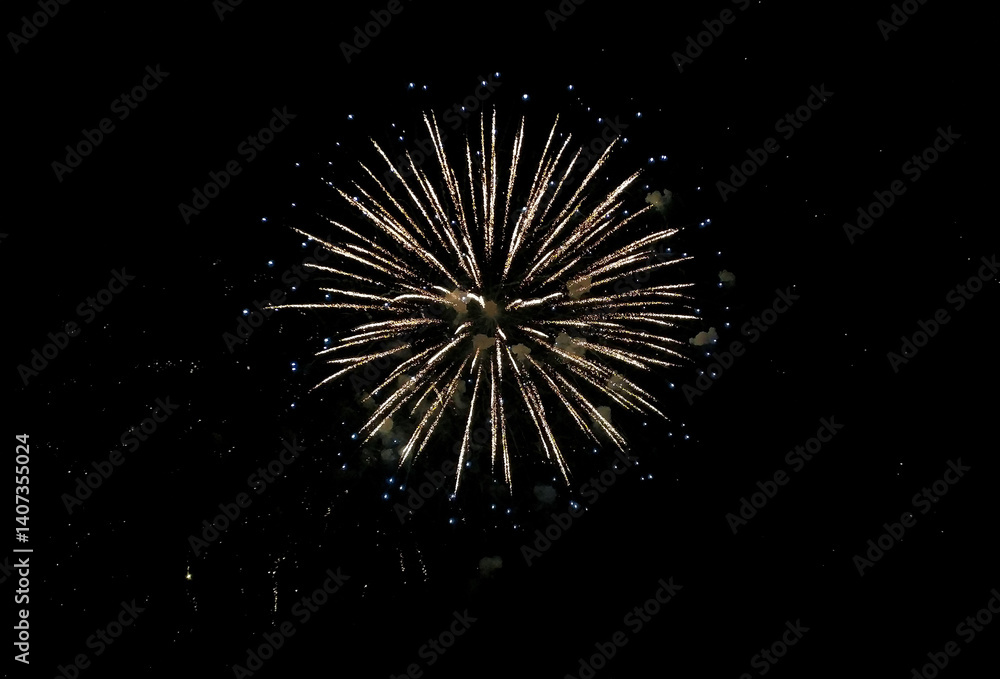Stunning firework display against a dark night sky. Golden sparks radiate outwards, creating a vibrant, celebratory image perfect for holiday cards, websites, or celebratory event marketing. Stunning firework display against a dark night sky. Golden sparks radiate outwards, creating a vibrant, celebratory image perfect for holiday cards, websites, or celebratory event marketing.
