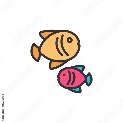 Sea fish colored icons, minimalist vector illustration ,simple transparent graphic element .Isolated on white background