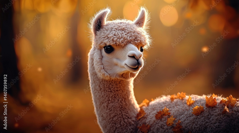 Obraz premium Adorable Alpaca in Autumn Woods