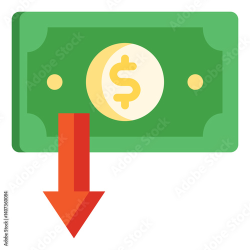  deflation, down, money, decrease, crisis Icon, Flat style icon vector illustration, Suitable for website, mobile app, print, presentation, infographic and any other project.