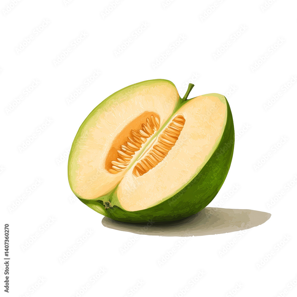 Vivid apple melon sliced in half showcasing its juicy interior against a clean transparent backdrop, apple melon on transparent background Vivid apple melon sliced in half showcasing its juicy interior against a clean transparent backdrop, apple melon on transparent background