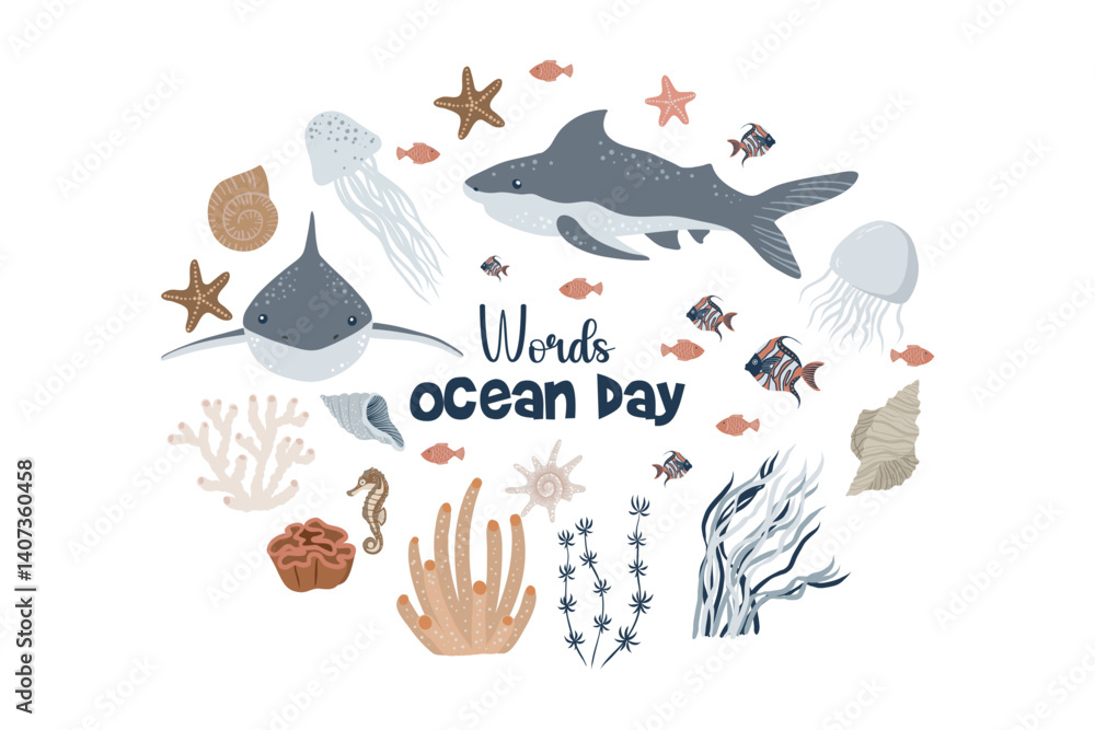 Fototapeta premium World Ocean day Card With Text. 