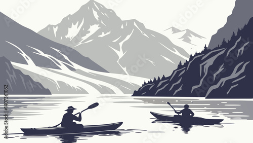 Silhouettes of kayakers in Glacier Bay – Alaska
