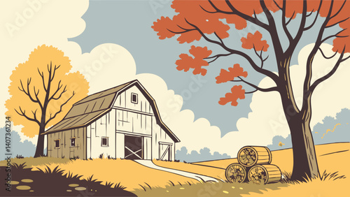 Rustic barn with autumn trees in Kentucky’s horse country
