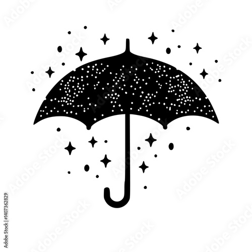 Obraz na płótnie Celestial Umbrella: Black & White Illustration with Stars & Dots w salonie