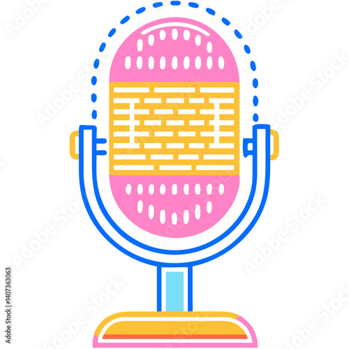Retro microphone illustration in vibrant colors representing audio  