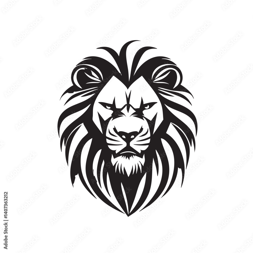 Fototapeta premium Black and white Lion head vector illustration with symmetrical design, for your logo template