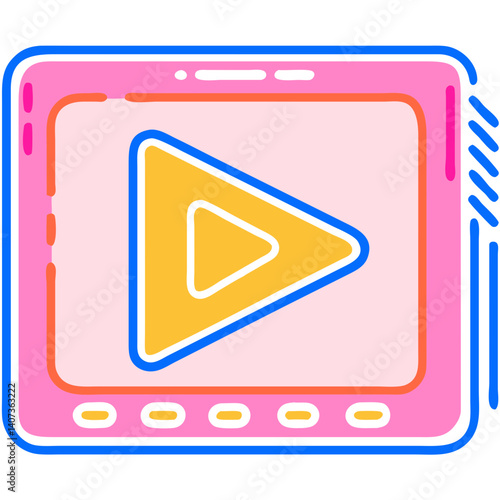 Colorful play button icon for children's app. Transparent child icon for a mobile game or app  