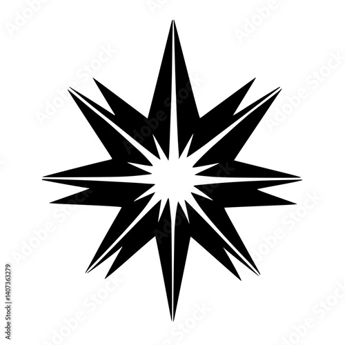 Bold Black Starburst Logo Design, Minimalist, Abstract, Geometric