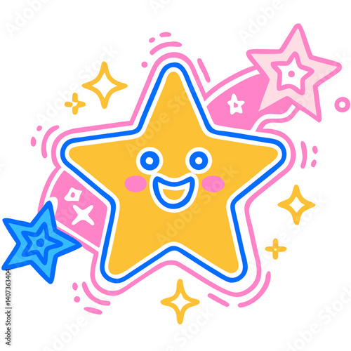 Happy star icon with bright colors for mobile games. Transparent child icon for a mobile game or app  
