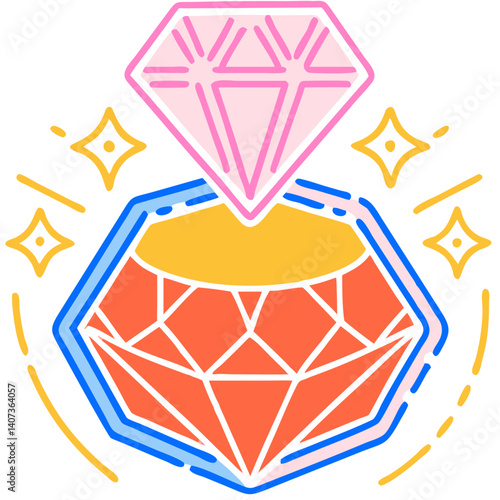Transparent child icon for a mobile game - blocky, colorful diamond design with sparkles  