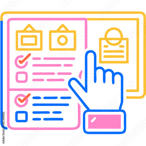 Transparent child icon for a mobile game, checklist action with hand  
