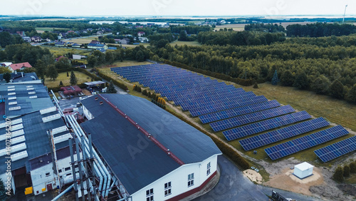 Green energy solar farm with multiple panel arrays.