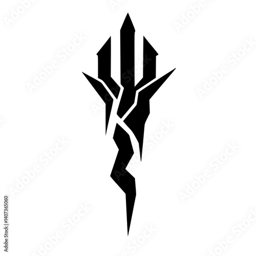 Black Gothic Trident Logo - Cracked, Broken, Symbol of Power