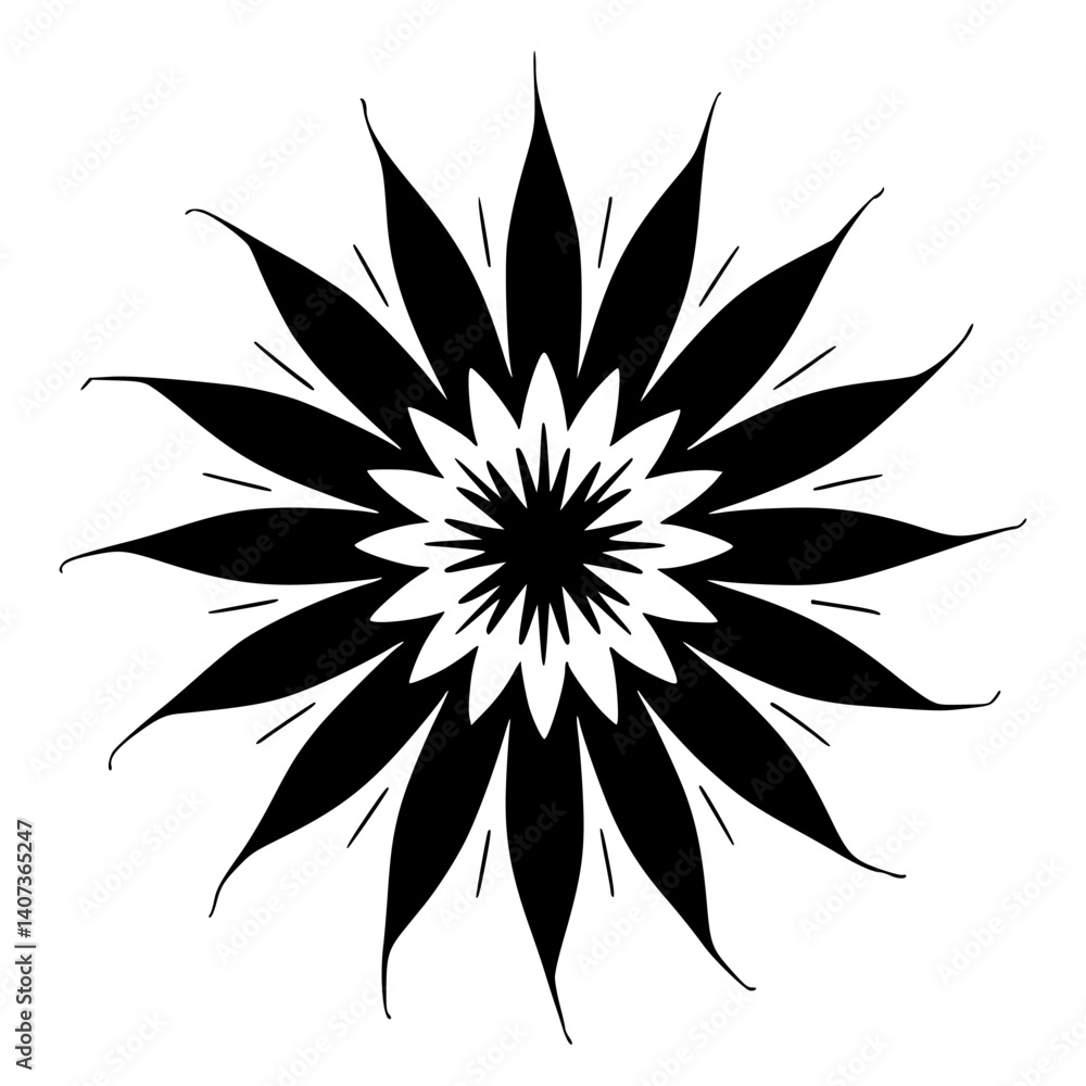 Fototapeta premium Black and White Mandala: Floral Design, Geometric Pattern