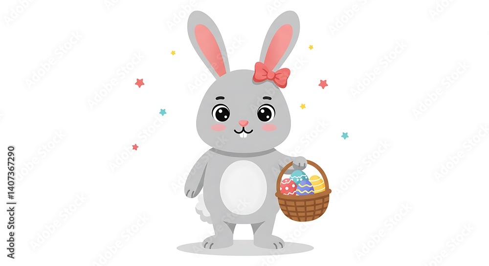 Obraz premium Adorable Cartoon Bunny with Easter Eggs
