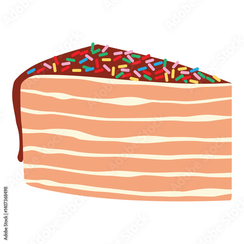 Piece of honey birthday cake with colorful sprinkles on topping