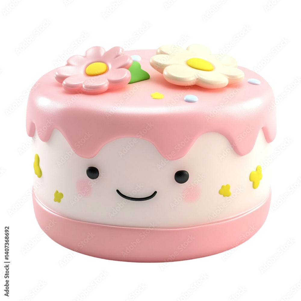 Cute pink cake with flowers happy face sprinkles and icing Cute pink cake with flowers happy face sprinkles and icing