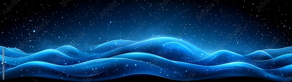 Fototapeta premium Abstract Blue Waves Night Sky