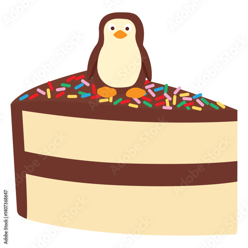 Piece of birthday chocolate cake with sprinkles decor on topping
