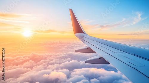 High altitude jet gliding across clear sky leaving soft trail behind made with Generative AI technology