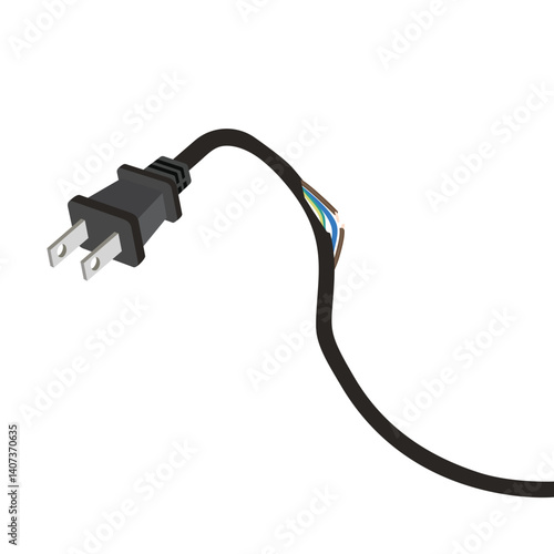 Dangerous broken power electrical cable with plug