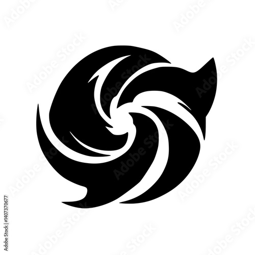 Abstract Black Whirlwind Cat Logo on White Background