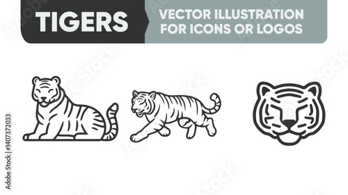 Tiger Linear Icons - Minimalist Predator Vector Pack for Web & Print Media