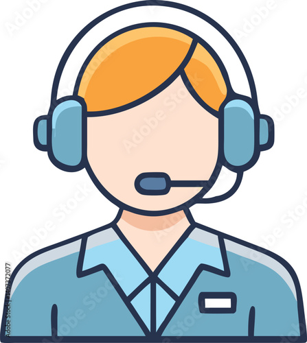  Call center worker with headset vector illustration
