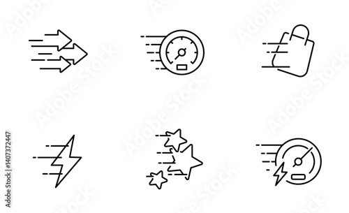 Set of Speed Icon, Fast, Boost Symbol Outline icon, Editable Stroke