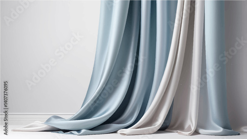 Light gray blue white silk satin. Curtain. Color gradient. Luxury elegant abstract background.