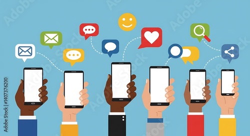 Social media marketing mobile phones communication network connection concept