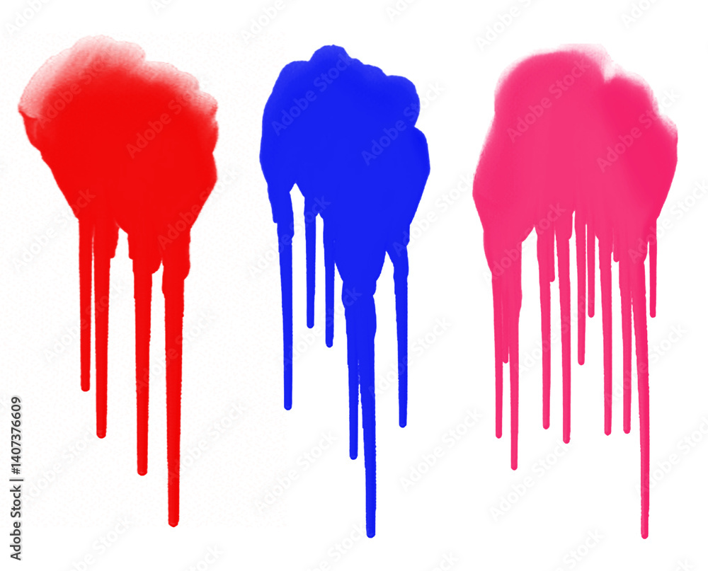 red, blue, and pink vertical dripping paint streak elements red, blue, and pink vertical dripping paint streak elements