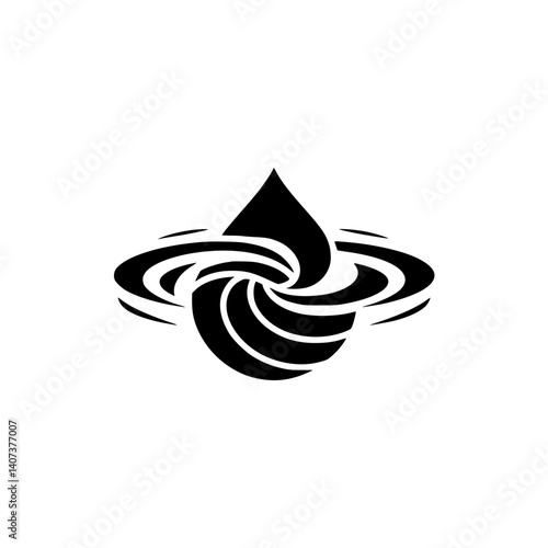 Abstract Black Water Droplet Icon with Swirling Design, Minimalist Logo Concept
