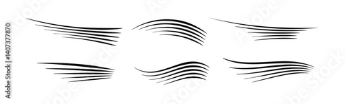 Flowing wind motion line. Air logo wave. Air movement and gust symbol pack. Vector
