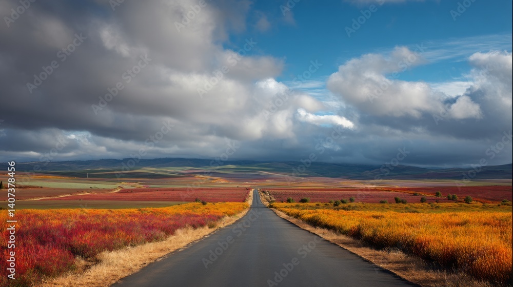 Road through autumnal landscape. Road through autumnal landscape.